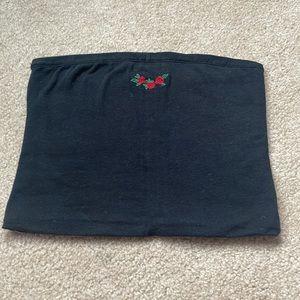 Unknown Brand, Black tube top with roses, Size small, (Can MAYBE fit a medium)